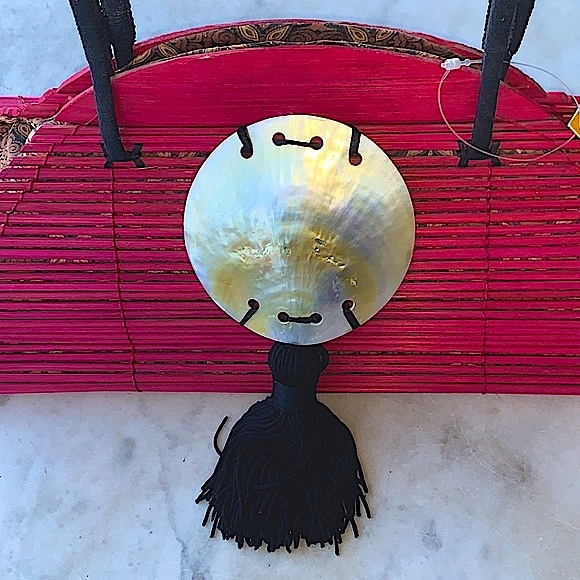 MANGOS PURSE HANDBAG WICKER FUSIA MOTHER OF PEARL NEW HANDCRAFTED Y2K VINTAGE - Picture 2 of 9